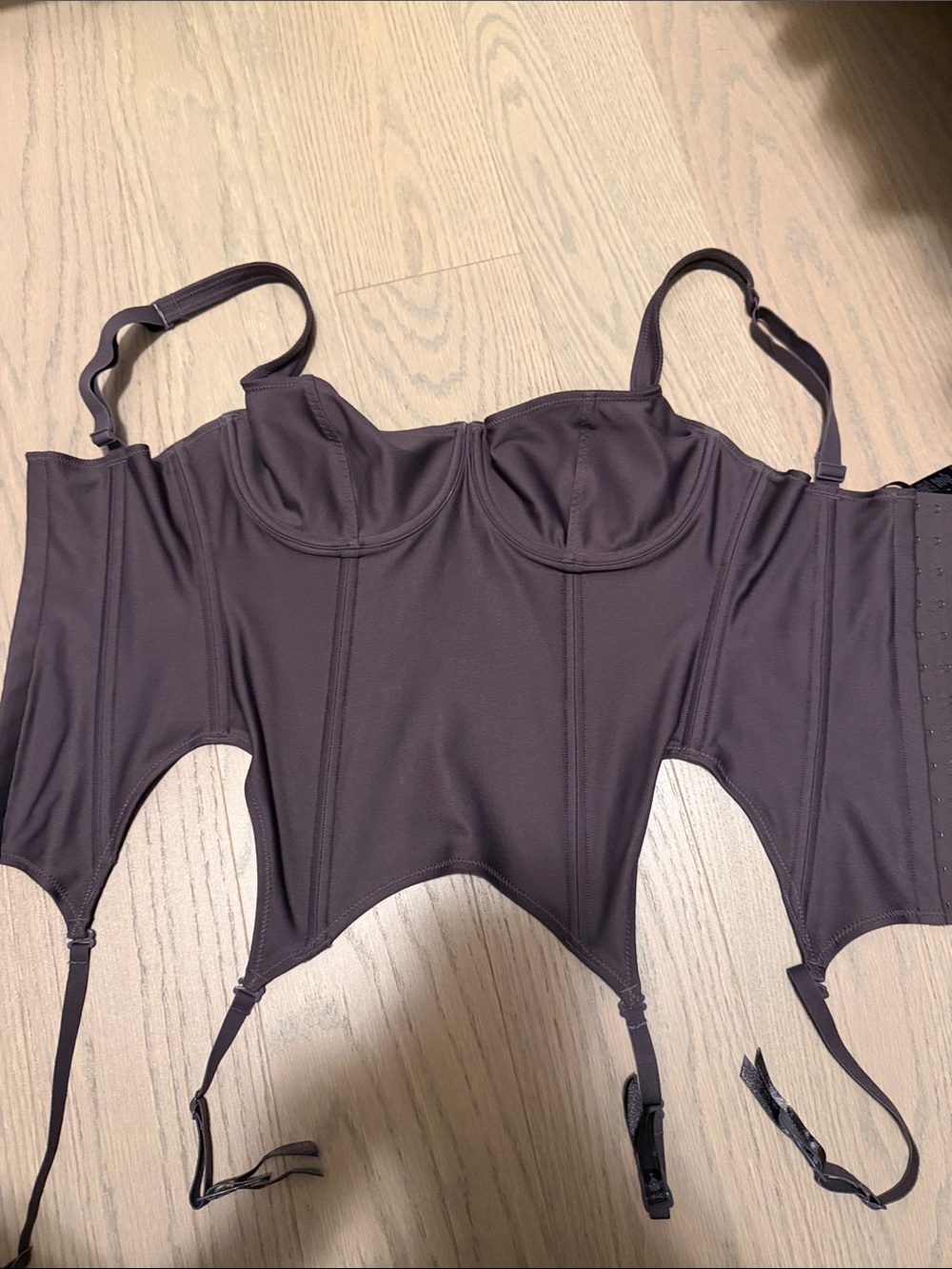 SKIMS Dark Brown Longline Bustier with Garters